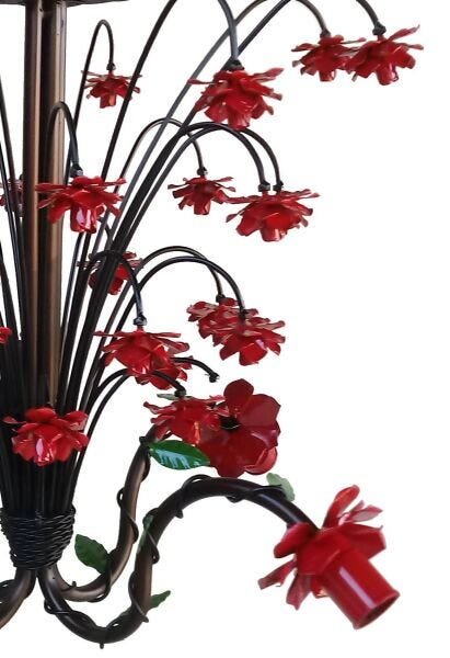 Luminária de Ferro Florida Delicada Decorativa para Quarto Infantil - Vermelho Claro - 3