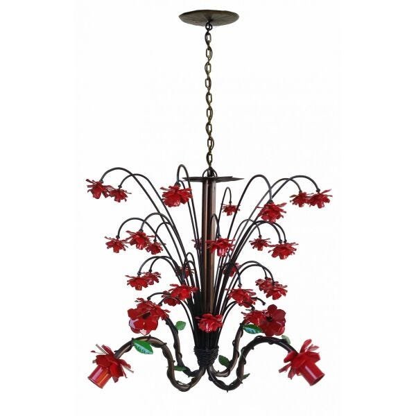 Luminária de Ferro Florida Delicada Decorativa para Quarto Infantil - Vermelho Claro - 4