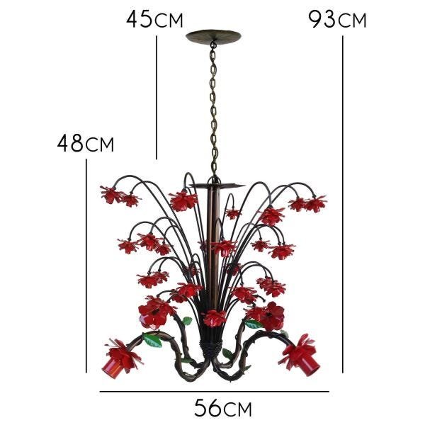 Luminária de Ferro Florida Delicada Decorativa para Quarto Infantil - Vermelho Claro - 2