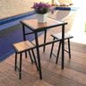 Conjunto de Mesa e 2 Bancos Quadrado Preto para Sacada Pequena - 2