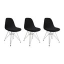 Ver imagem 1 de Kit 3 Cadeiras Jantar Eames Eiffel Estofadas Preto Base Ferro Branco