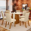 Ver imagem 1 de Mesa de Jantar 6 Lugares Katy Nature/off Whitte/linho - Pnr Móveis
