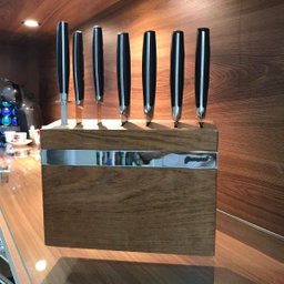 Porta Facas De Bancada 7 Compartimentos Gourmet De Madeira - 1 Porta Facas De Bancada 7 Compartimentos Gourmet De Madeira - 1