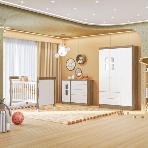 Kit Berço Mini Cama Baby , Guarda Roupa 3 Portas 2 Gavetas e Cômoda Sapateira Infantil 1 Porta e 4 G