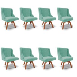 Kit 08 Cadeiras de Jantar Liz Suede Azul Turquesa Base Giratória de Madeira MM35 - D'Rossi - 1