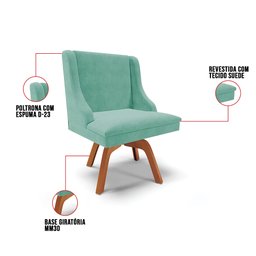 Kit 08 Cadeiras de Jantar Liz Suede Azul Turquesa Base Giratória de Madeira MM35 - D'Rossi - 7