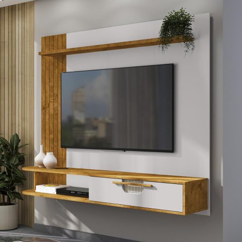 Painel Suspenso Jeri Sala Tv até 65 Polegadas 1 Porta Naturale/off White