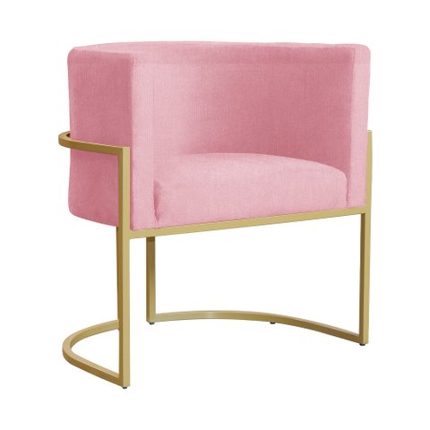 Poltrona Luana Suede Rosa Base Metálica Dourada - Vallisa Decor
