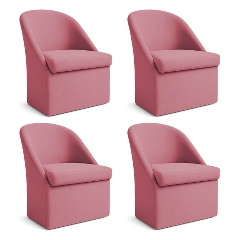 Kit 04 Cadeiras Poltrona de Jantar Clara Suede Rosa Dal Poz Estofados