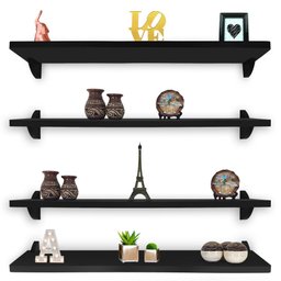 Kit Jogo 4 Prateleiras de Livro de Parede MDP Preto 60 x 15 - 1