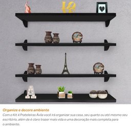 Kit Jogo 4 Prateleiras de Livro de Parede MDP Preto 60 x 15 - 2