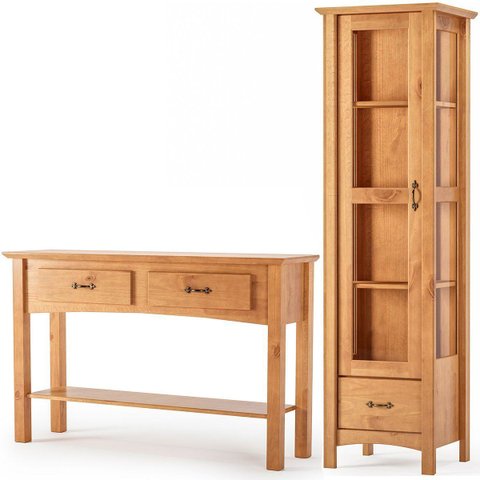 Kit Cristaleira 1 Porta de Vidro e Aparador 100% Madeira Rústica Anne Carvalho