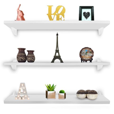 Kit Jogo 3 Prateleiras de Livro de Parede MDP Branco 60 x 15