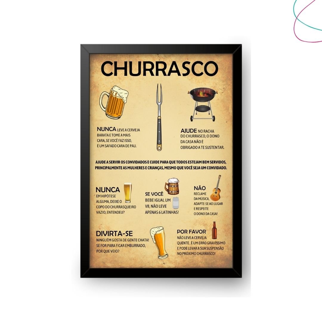 Quadro Manual do Churrasco area gourmet churrasqueira:Preta