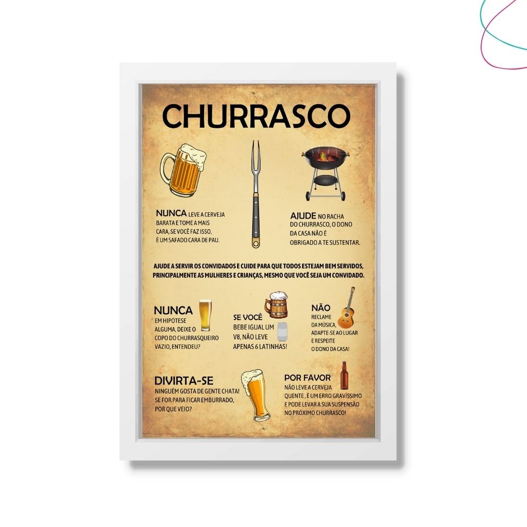 Quadro Manual do Churrasco area gourmet churrasqueira:Preta - 4