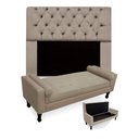 Ver imagem 1 de Kit Cabeceira Mirage + Calçadeira Baú Felix Casal 140cm Suede - Ecotec Decor:Bege