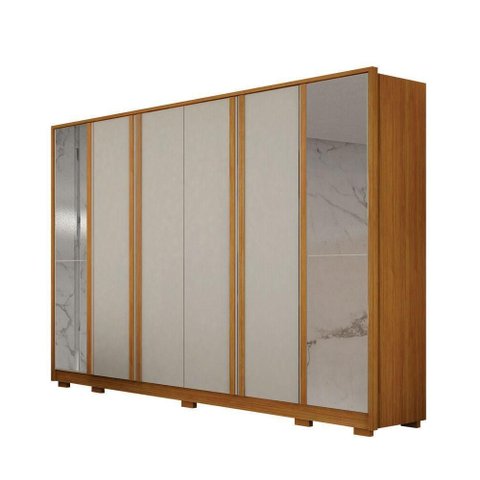 Guarda Roupa Ares 6 Portas de Bater 6 Gavetas MDF com Espelho Cinamomo - Off White Leifer Móveis
