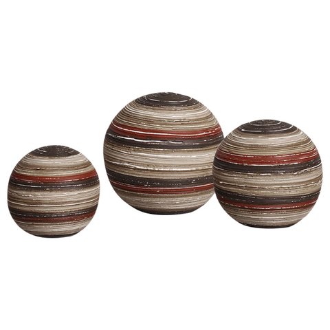 Trio Esferas Decorativas de Cerâmica Vermelho e Marrom Terracota