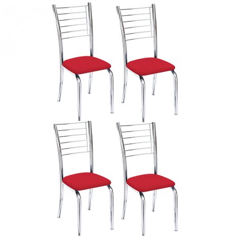 Kit 4 cadeiras Lara cromada para cozinha-Corino Vermelho-Gat Magazine