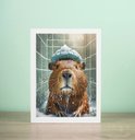 Ver imagem 2 de Quadro Banheiro Capivara no Banho 33x24cm - com Vidro:moldura Preta