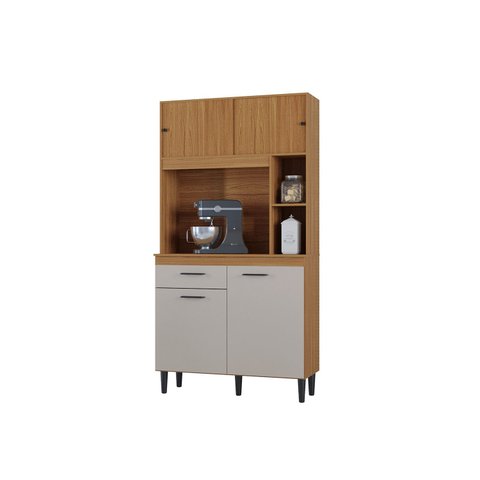 Cozinha Compacta Armário Organizador Duda 90cm com Gaveta - Cinamomo/Offwhite