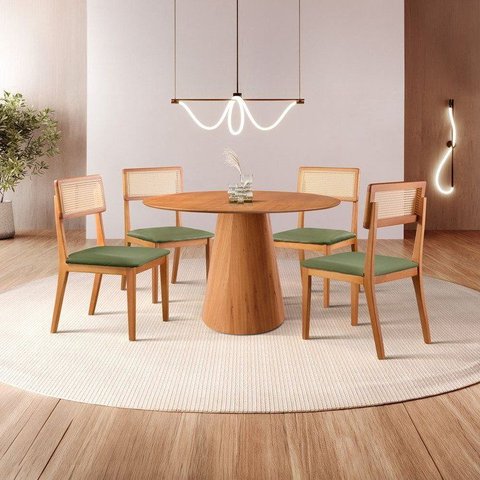 Conjunto Sala de Jantar Mesa Cone Amadeirada 120cm 4 Cadeiras Ava
