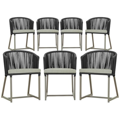 7 Cadeiras de Jantar Área Noronha em Alumínio com Pintura Fendi Corda Náutica Estofado 3 Trama Origi
