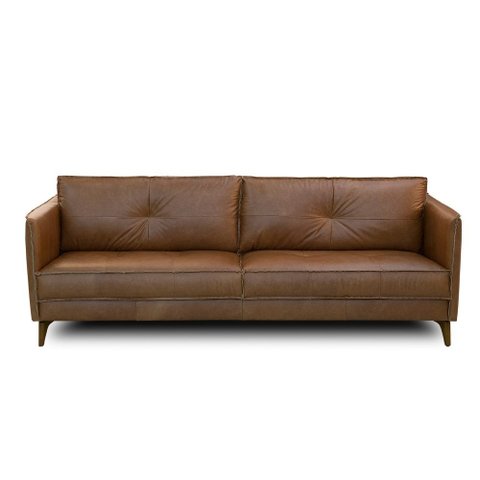 Sofá Sala de Estar Decorativo Living 224cm Pés de Madeira Peoria Couro Marrom Chocolate Manchado G93