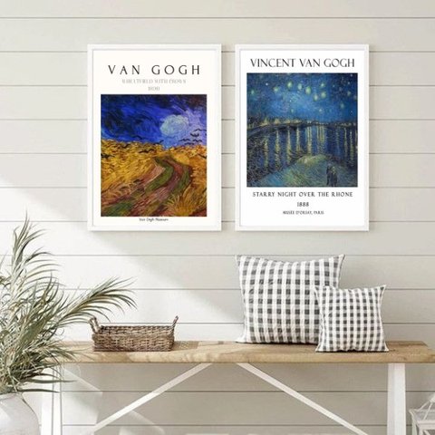 Kit 2 Quadros Decorativos Paisagens De van gogh 45x34cm:madeira Preta