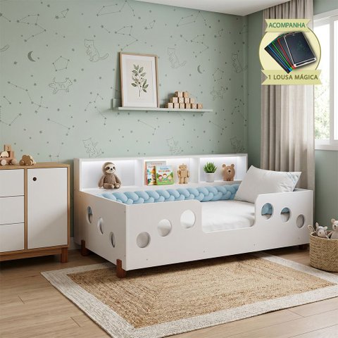 Cama Completa Lanna + Colchão + Enxoval Trança Azul 2,5m + Lousa Mágica Quarto Menino Infantil Luxo