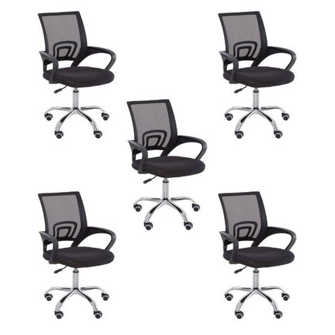 Cadeira Diretor Escritório tela mesh Wave Pierre Preta W-120 Kit 5 Unidades