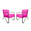 Ver imagem 1 de Kit 2 Poltronas Decorativa Bela Couro Rosa Pink Braço Cromado Mz Decor