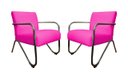 Ver imagem 1 de Kit 2 Poltronas Decorativa Bela Couro Rosa Pink Braço Cromado Mz Decor