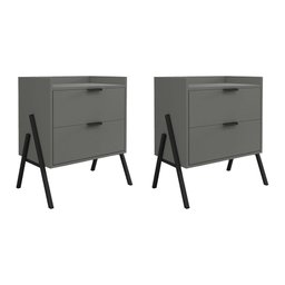 Kit 2 Mesas de Cabeceiras Retrô com 2 Gavetas Asher 63cm - Cinza - 1