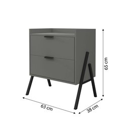 Kit 2 Mesas de Cabeceiras Retrô com 2 Gavetas Asher 63cm - Cinza - 4