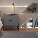 Ver imagem 2 de Kit 2 Mesas de Cabeceiras Retrô com 2 Gavetas Asher 63cm - Cinza