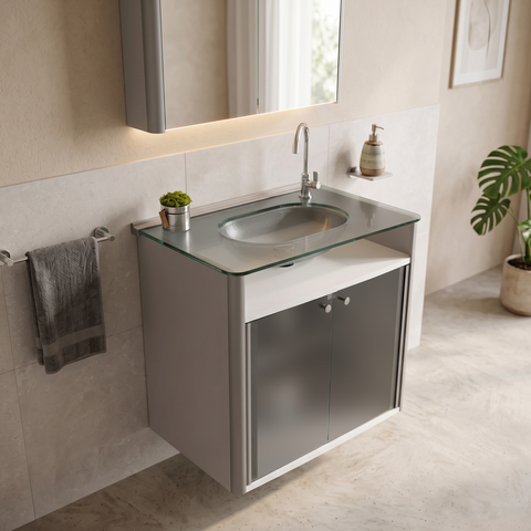 Gabinete para Banheiro 62cm x 63cm Classic Prata/Silver