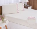 Ver imagem 1 de Jogo lençol quarto casal king bordado 3 peças Palha com Rose