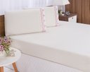 Ver imagem 2 de Jogo lençol quarto casal king bordado 3 peças Palha com Rose