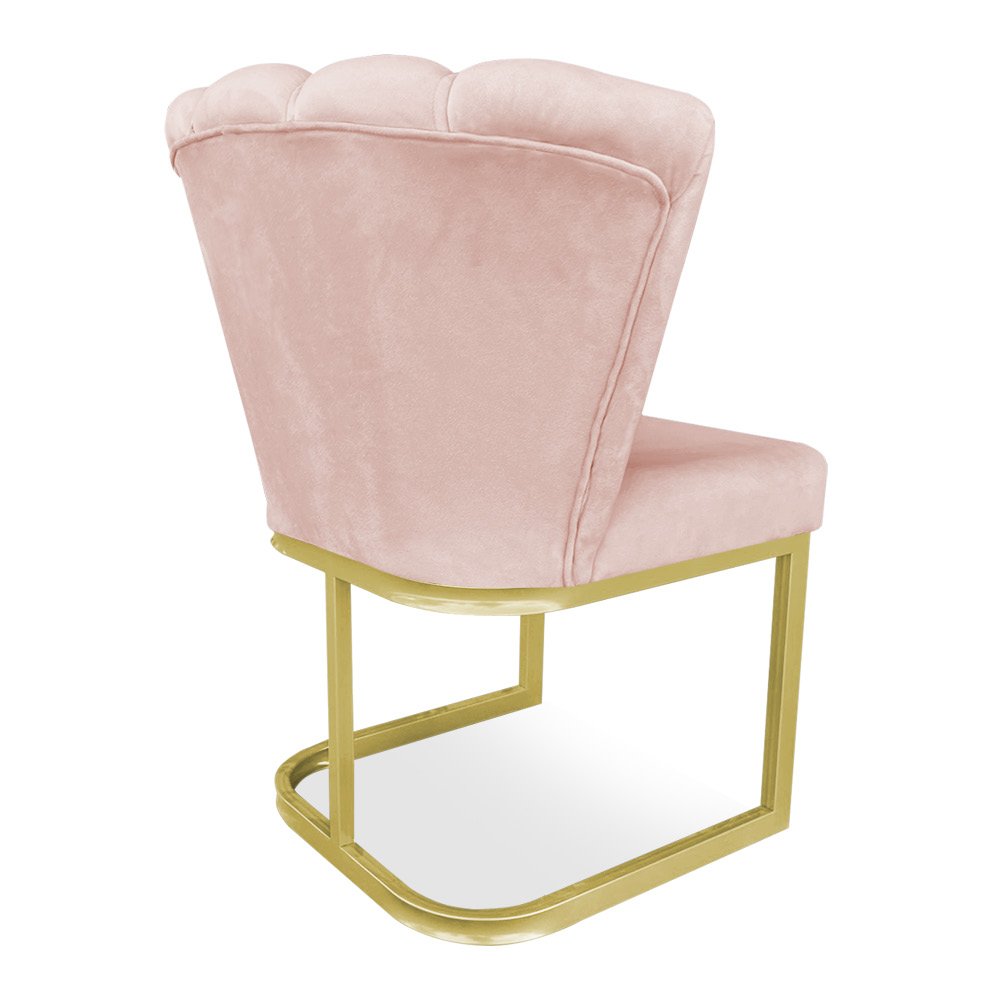 Poltrona Flor Veludo Base Metálica Industrial Dourado - Pallazio Rosa Bebê - 4