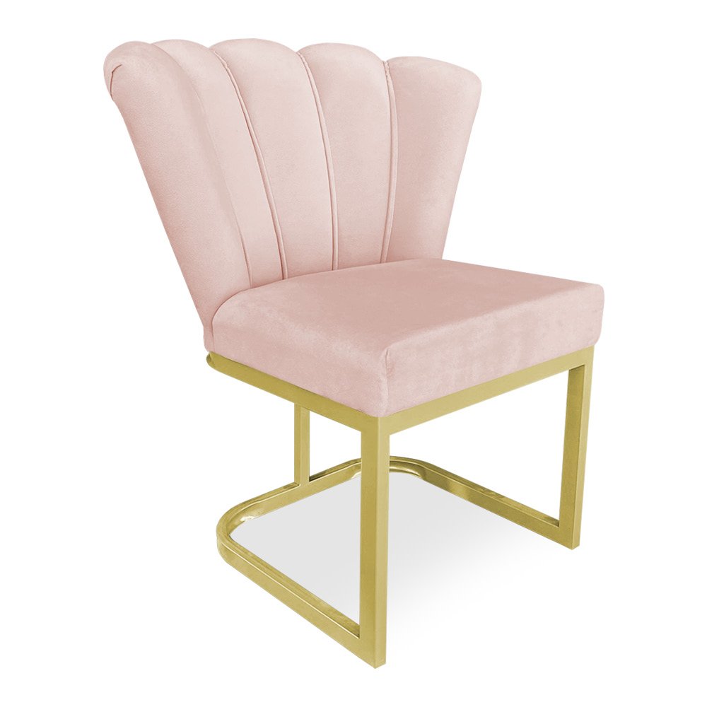 Poltrona Flor Veludo Base Metálica Industrial Dourado - Pallazio Rosa Bebê