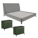 Ver imagem 2 de Cama King com Cabeceira Estofada e 2 Mesas com Gavetas Mdf Cor:linho Lincoln Níquel com Musgo