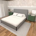 Ver imagem 1 de Cama King com Cabeceira Estofada e 2 Mesas com Gavetas Mdf Cor:linho Lincoln Níquel com Musgo