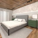 Ver imagem 5 de Cama King com Cabeceira Estofada e 2 Mesas com Gavetas Mdf Cor:linho Lincoln Níquel com Musgo