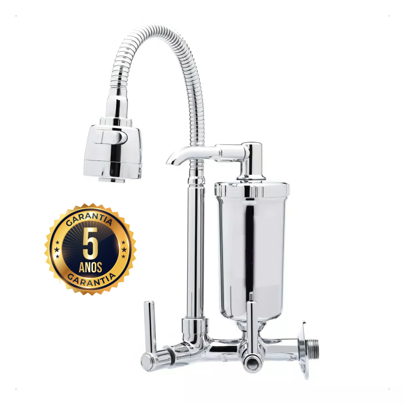Torneira Gourmet Cromado Flexível com Filtro Parede Cozinha - 1