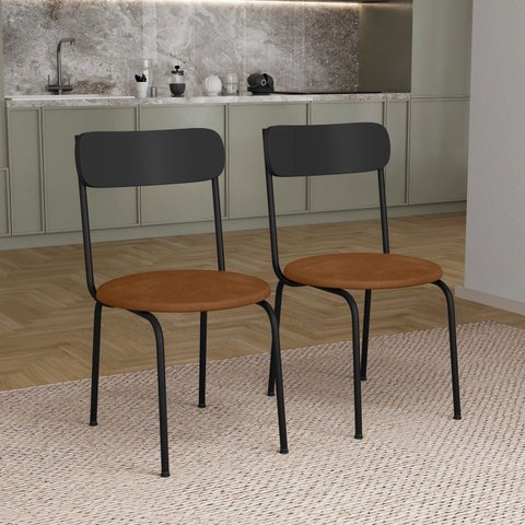 Kit 2 Cadeiras Estofadas Ergonômicas 188 em Aço Carbono Preto