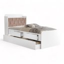 Ver imagem 2 de Cama Tamires Baú Branco com Auxiliar e Capitonê Bege