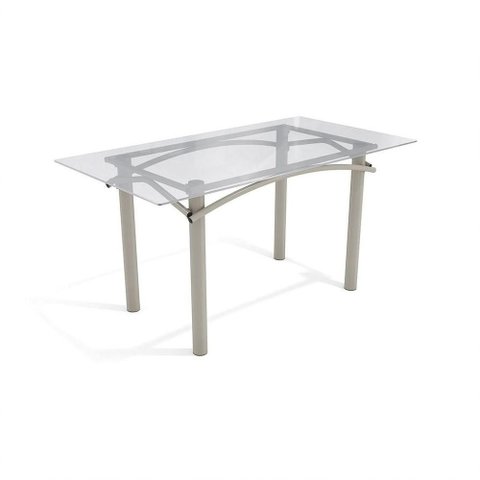 Mesa Elba Níquel com Tampo de Vidro Incolor 1,50m