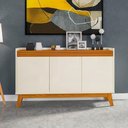 Ver imagem 1 de Buffet Aparador Ripado com 3 Portas Monaco 136cm - Off White e Cedro