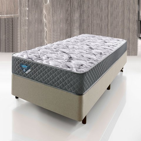Cama Box Solteiro King 96x203 + Colchão Adapto Ecoflex Molas Ensacadas Tecido